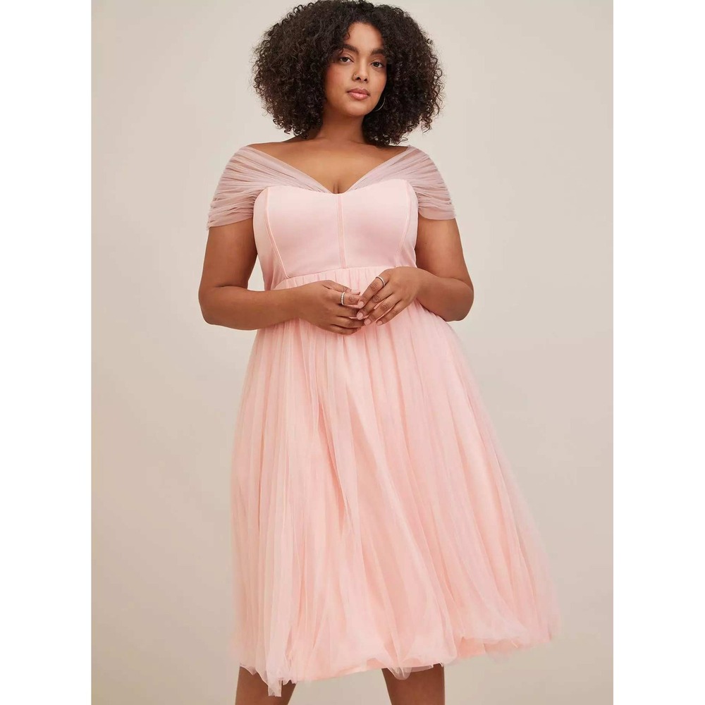 Torrid Midi Tulle Drape Shoulder Fit & Flare Dress Ballet Princess Coquette 14
